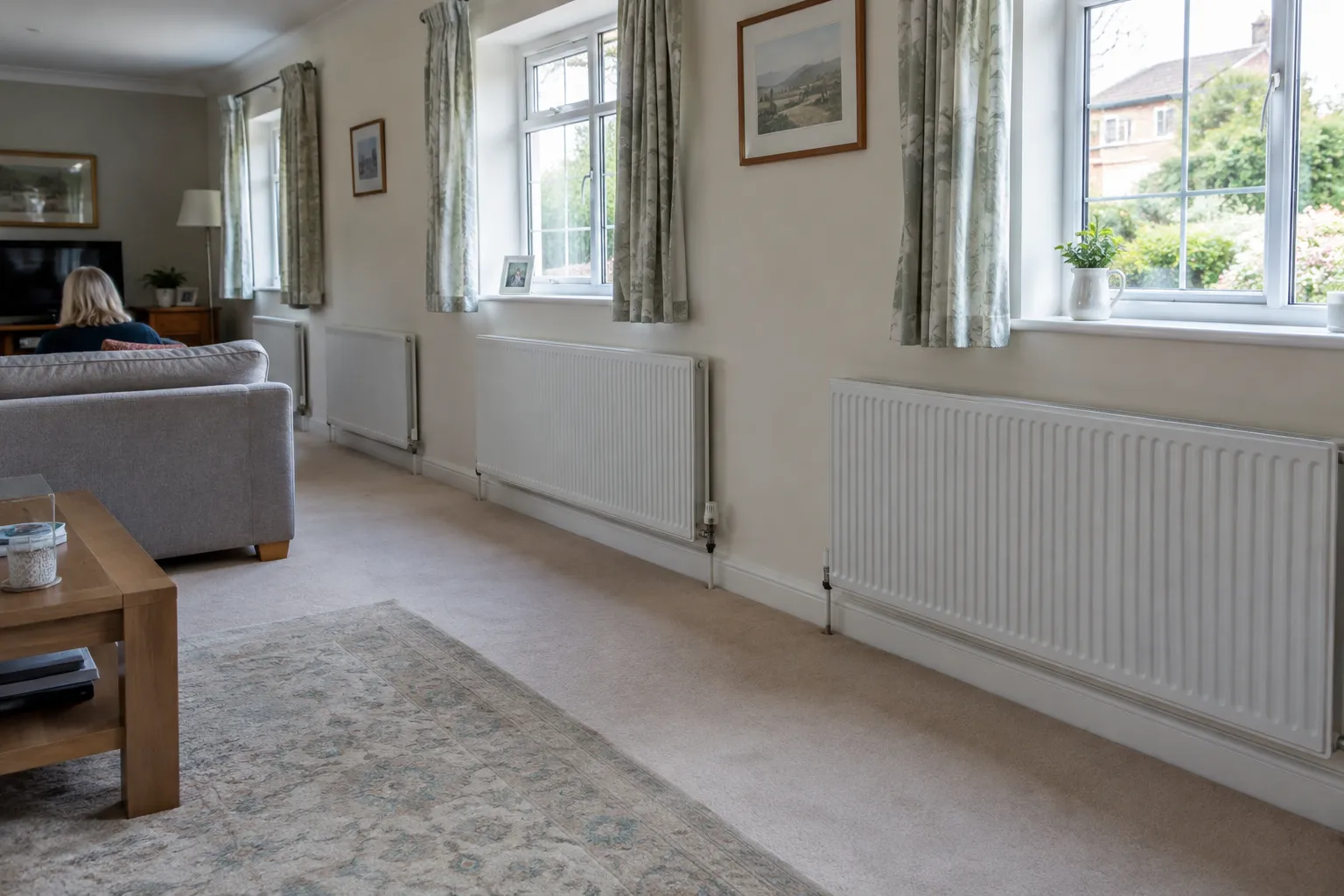 Radiators along a living room wall